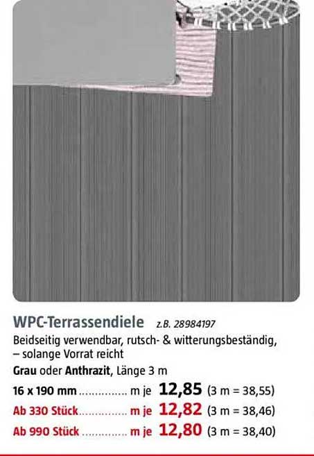 WPC-Terrassendiele, 16 x 190 mm, Länge 3 m