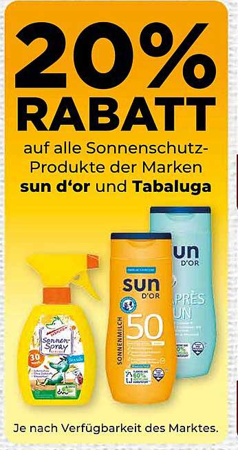 20% Rabatt auf alle Sonnenschutz-Produkte der Marken sun d'or und Tabaluga