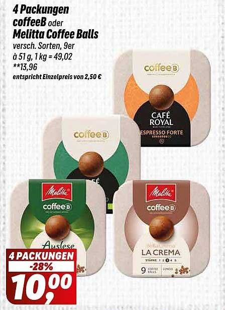 4 Packungen coffeeB oder Melitta Coffee Balls