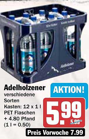 Adelholzer Kasten mit 12 x 1 L PET Flaschen