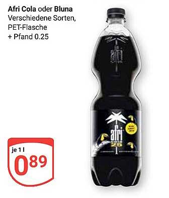 Afri Cola oder Bluna, verschiedene Sorten, PET-Flasche