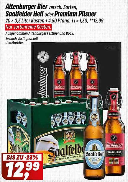 Altenburger Bier - Saalfelder Hell oder Premium Pilsner, 20 x 0,5 Liter Kasten