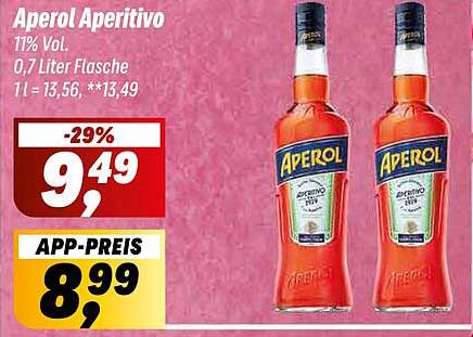 Aperol Aperitivo 0,7 Liter Flasche für 9,49 € (statt 13,49 €)