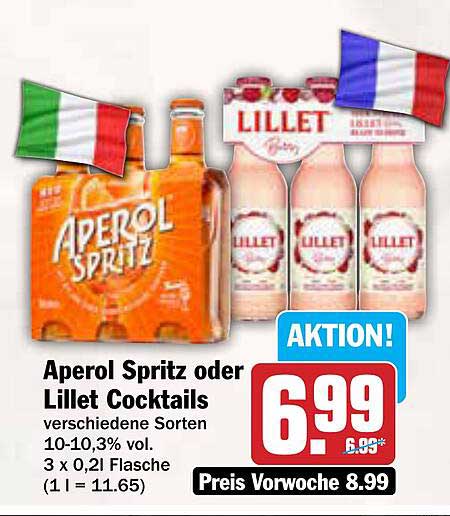Aperol Spritz oder Lillet Cocktails - Aktion