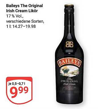 Baileys The Original Irish Cream Likör, 0,5–0,7 l