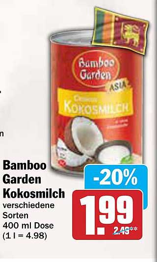 Bamboo Garden Kokosmilch 400 ml Dose - verschiedene Sorten
