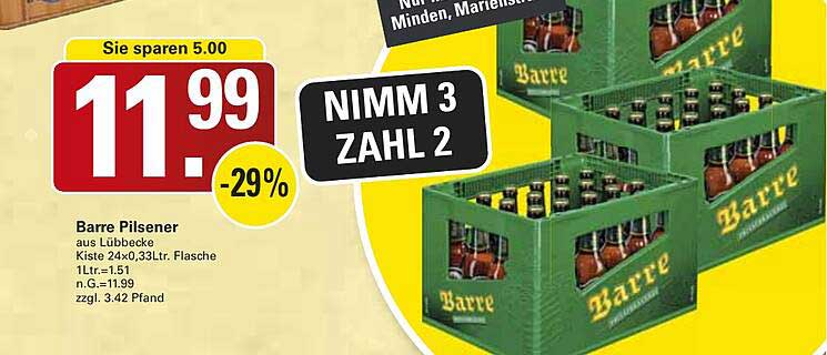 Barre Pilsener Kiste 24 x 0,33L für nur 11,99 €