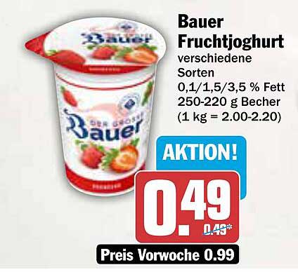 Bauer Fruchtjoghurt verschiedene Sorten