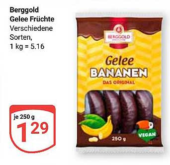 Berggold Gelee Früchte – Gelee Bananen, 250 g