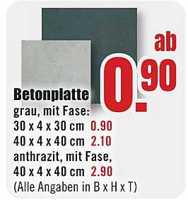 Betonplatte grau, mit Fase: 30 x 30 cm ab 0,90 €