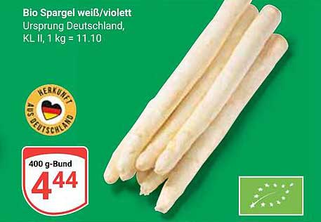 Bio Spargel weiß/violett 400 g-Bund