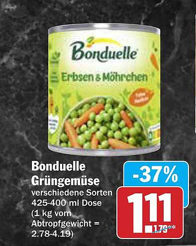 Bonduelle Grüngemüse - Erbsen & Möhrchen 425-400 ml Dose