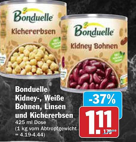 Bonduelle Kidney-, Weiße Bohnen, Linsen und Kichererbsen 425 ml Dose