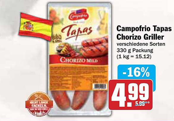 Campofrio Tapas Chorizo Griller verschiedene Sorten 330 g Packung