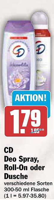 CD Deo Spray, Roll-On oder Duschgel 300-50 ml Flasche