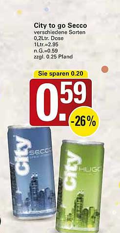 City to go Secco 0,2 l Dose - verschiedene Sorten