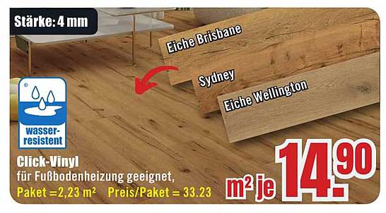 Click-Vinyl Eiche Brisban, Sydney und Wellington – wasserresistent