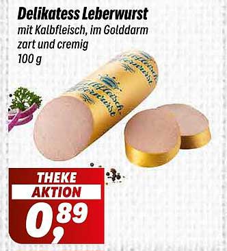 Delikatess Leberwurst mit Kalbfleisch, im Golddarm, zart und cremig 100 g