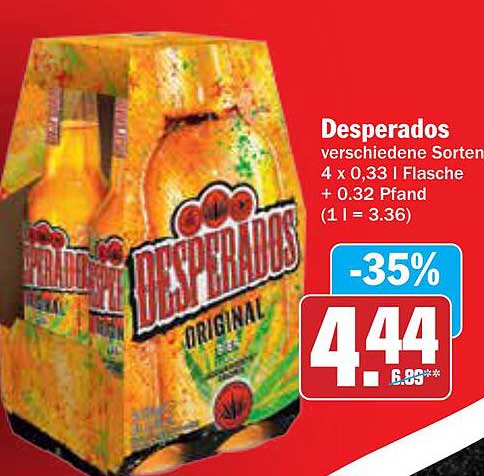 Desperados Bier - 4 x 0,33 l Flasche