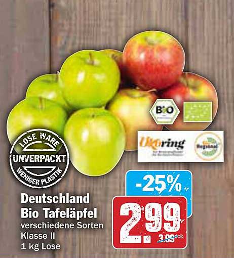 Deutschland Bio Tafeläpfel verschiedene Sorten Klasse II 1 kg Lose