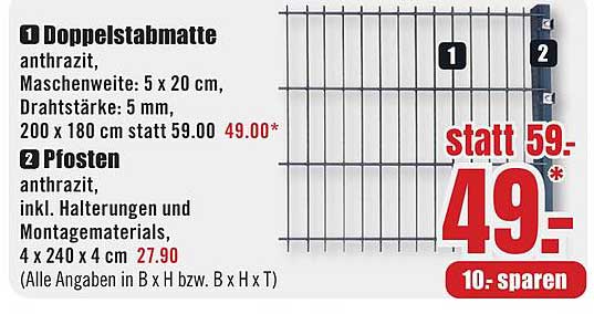 Doppelstabmatte anthrazit, 200 x 180 cm statt 59,00 nur 49,00*
