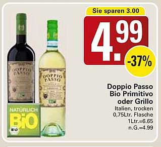 Doppio Passo Bio Primitivo oder Grillo 0,75L - nur 4,99 €