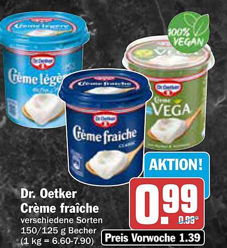 Dr. Oetker Crème fraîche verschiedene Sorten 150/125 g Becher