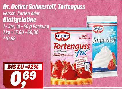 Dr. Oetker Sahnestief, Tortenguss versch. Sorten oder Blattgelatine