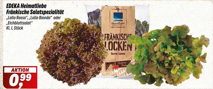 EDEKA Heimatliebe Fränkische Salatspezialität "Lollo Rosso", "Lollo Bionda" oder "Eichblattsalat" Kl. I, Stück