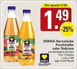 EDEKA Herzstücke Fruchtsäfte oder Nektare 1L Flasche für 1,49 €