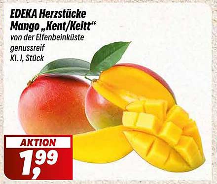 EDEKA Herzstücke Mango „Kent/Keitt“ von der Elfenbeinküste, genussreif, KL. I, Stück