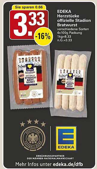 EDEKA Herzstücke offizielle Stadion Bratwurst 4x100g Packung