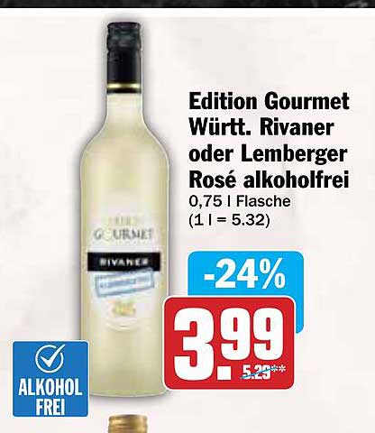 Edition Gourmet Württ. Rivaner oder Lemberger Rosé alkoholfrei 0,75 l