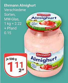 Ehrmann Almighurt Verschiedene Sorten, MW-Glas