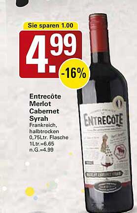 Entrecôte Merlot Cabernet Syrah 0,75L Flasche
