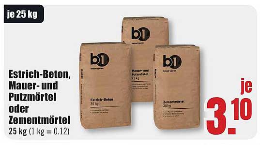 Estrich-Beton, Mauer- und Putzmörtel oder Zementmörtel 25 kg