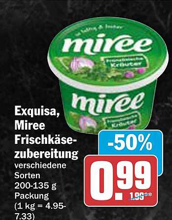 Exquisa, Miree Frischkäsezubereitung verschiedene Sorten 200-135 g Packung