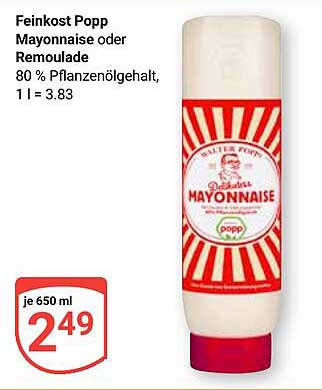Feinkost Popp Mayonnaise oder Remoulade 650 ml