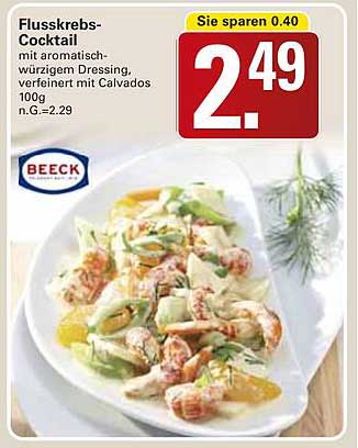 Flusskrebs-Cocktail mit aromatisch-würzigem Dressing, verfeinert mit Calvados, 100g