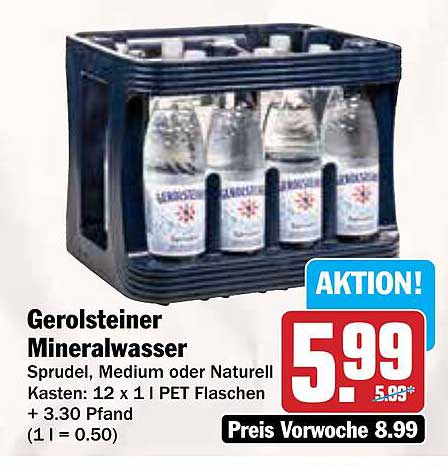 Gerolsteiner Mineralwasser Kasten 12 x 1 l PET Flaschen