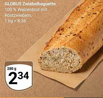 GLOBUS Zwiebelbaguette 100 % Weizenbrot mit Röstzwiebeln, 280 g