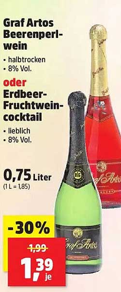 Graf Artos Beerenschaumwein oder Erdbeer-Fruchtweincocktail - 0,75 Liter