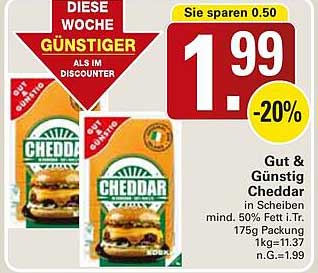 Gut & Günstig Cheddar in Scheiben 175g Packung