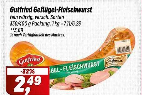 GutFried Geflügel-Fleischwurst - fein würzig, verschiedene Sorten
