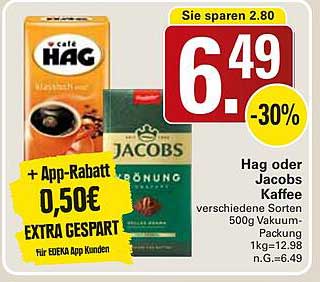 Hag oder Jacobs Kaffee 500g Vakuum-Packung