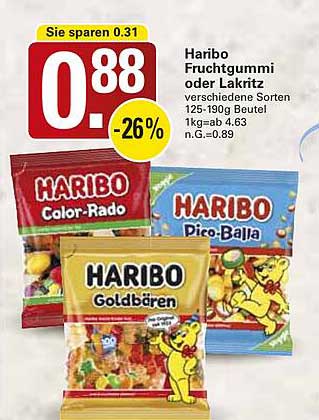 Haribo Fruchtgummi oder Lakritz 125-190g Beutel