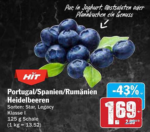 Heidelbeeren aus Portugal, Spanien und Rumänien – Klasse I, 125 g