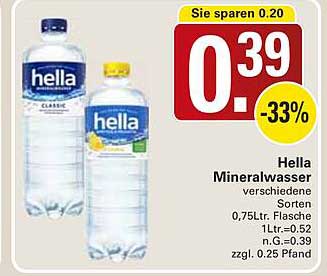 Hella Mineralwasser verschiedene Sorten 0,75 Ltr. Flasche