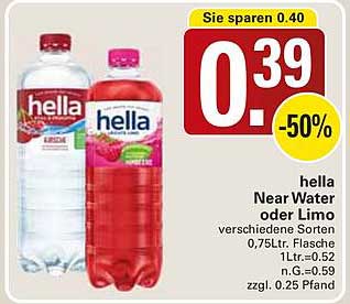 hella Near Water oder Limo - verschiedene Sorten 0,75L-Flasche