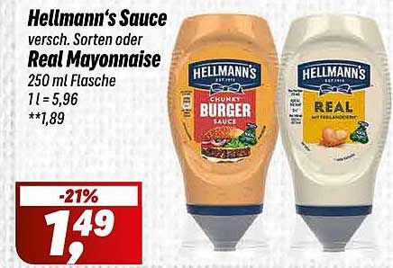 Hellmann’s Sauce – verschieden Sorten oder Real Mayonnaise 250 ml Flasche